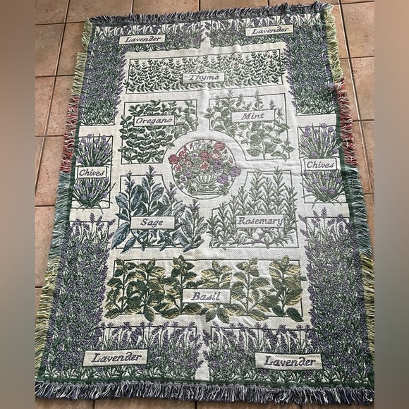 Vintage Other - Herb Garden Tapestry Woven Blanket Throw 6x4 Ft Basil Lavender Chives Sage Mint